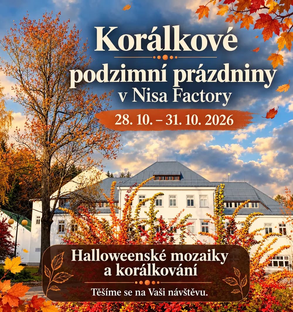 Autumn scenery with a historic building, colorful foliage, and event information in the foreground.