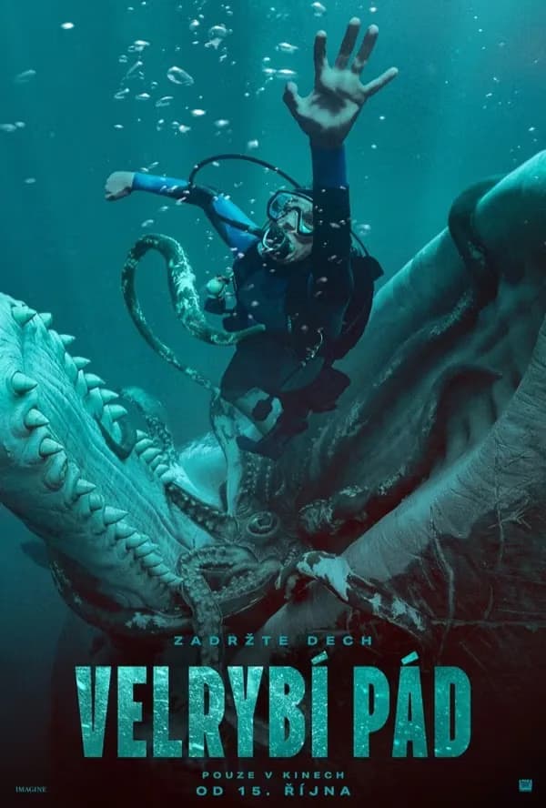 Ein Taucher begegnet auf diesem Filmplakat einem riesigen Meeresbewohner unter Wasser.