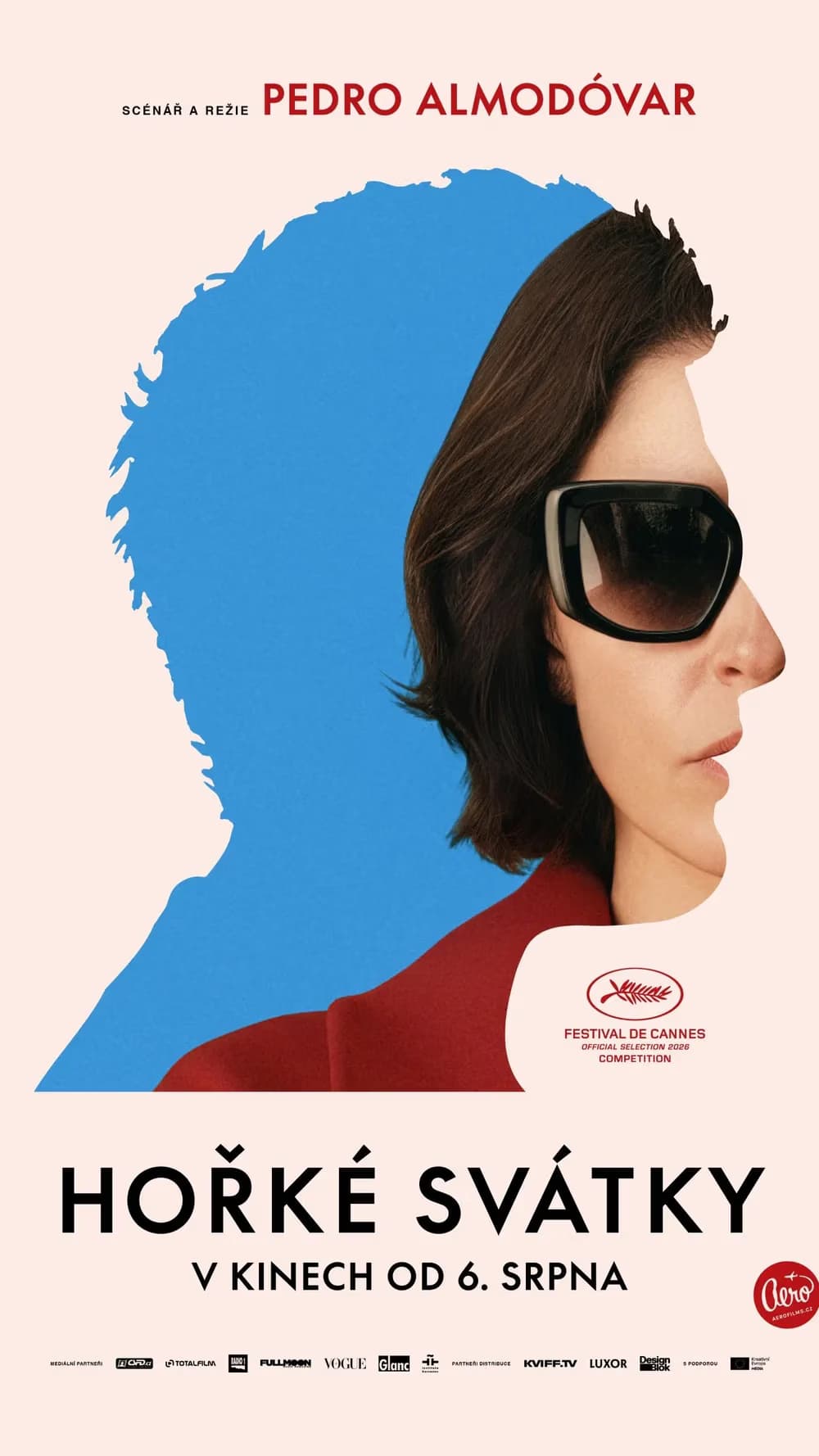 Movie poster featuring a profile silhouette and a woman wearing dark sunglasses on a pale background.