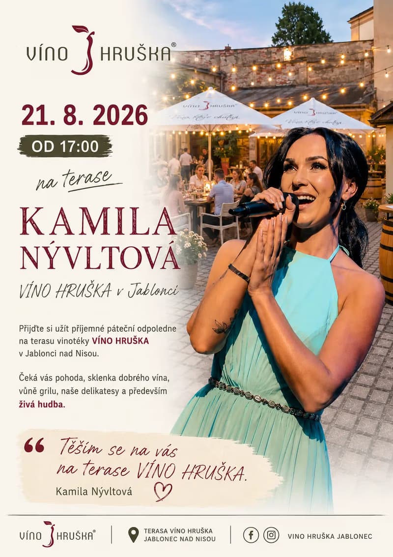 KAMILA NÝVLTOVÁ on the terrace of VÍNO HRUŠKA in Jablonec
