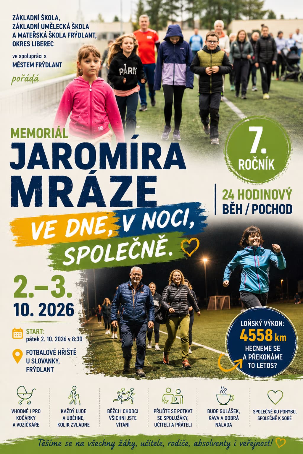 Gruppen von Menschen laufen und gehen auf einem Sportplatz für einen Wohltätigkeits-Gedenklauf.
