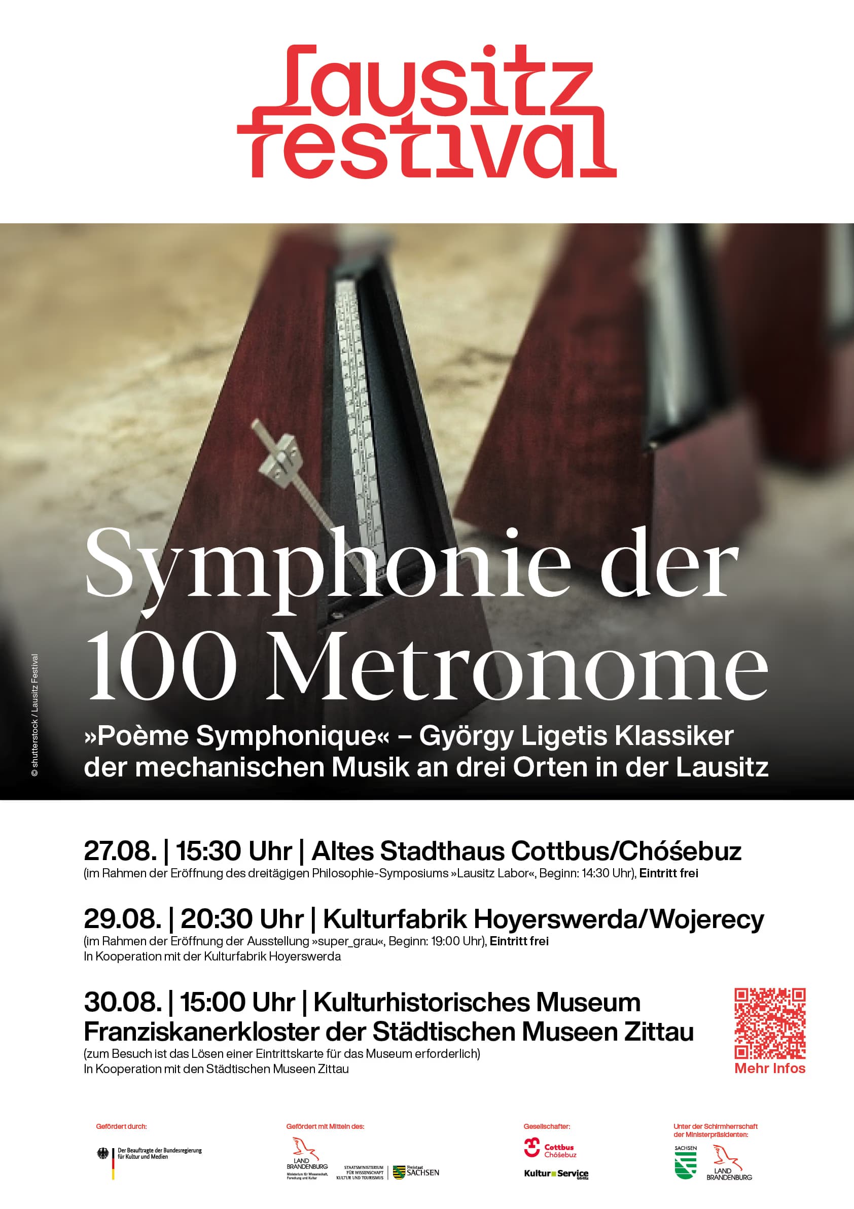 A poster displays metronomes and event details for the Lausitz Festival.