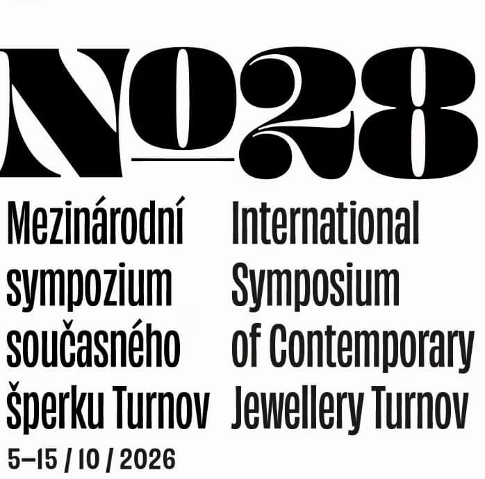 Black and white graphic poster for the 28th International Symposium of Contemporary Jewellery in Turnov.