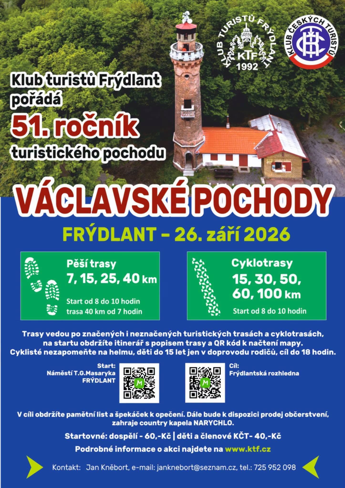 Ein Flyer für den 51. Václavské pochody Wander-Event in Frýdlant am 26. September 2026.