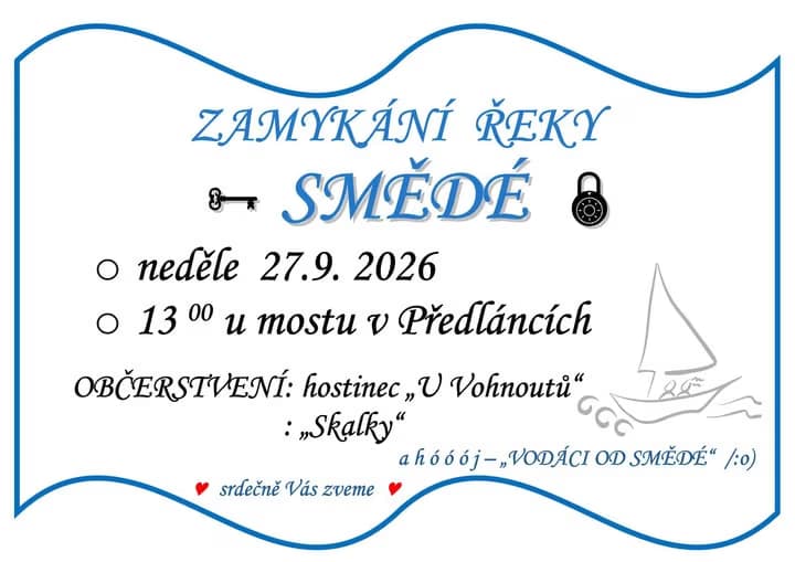 Digitale Einladung zur Fluss-Abschlussfeier mit Text und einer kleinen Zeichnung eines Segelbootes.