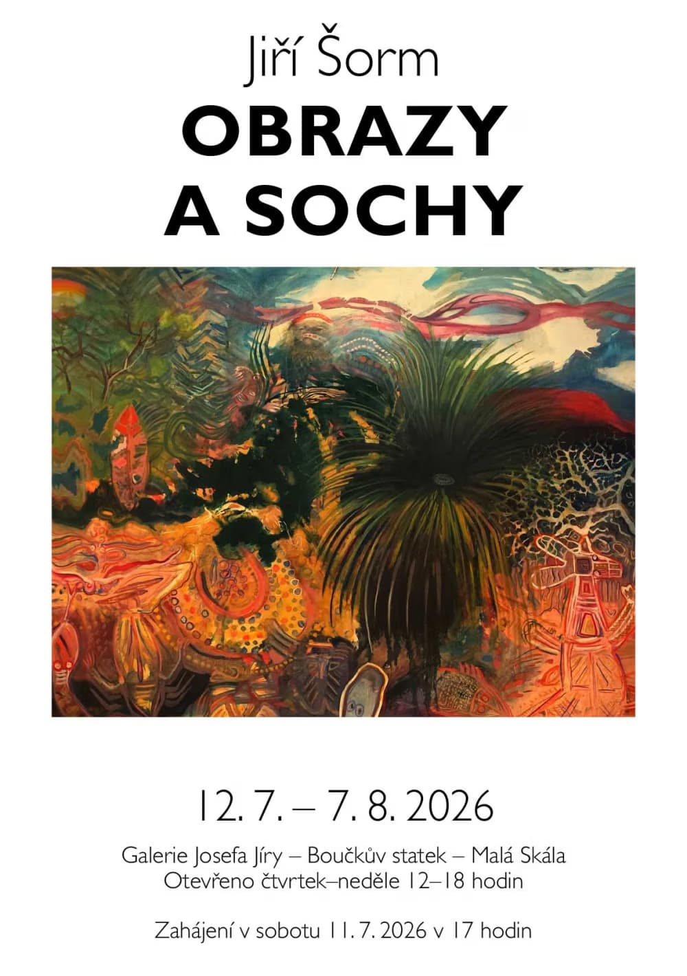 Exhibition poster for Jiří Šorm featuring a painting and event dates.