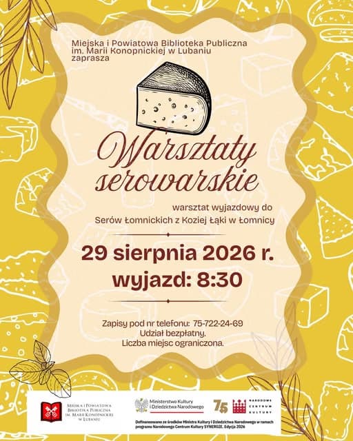 Event poster announcing cheese making workshops with date and registration details.