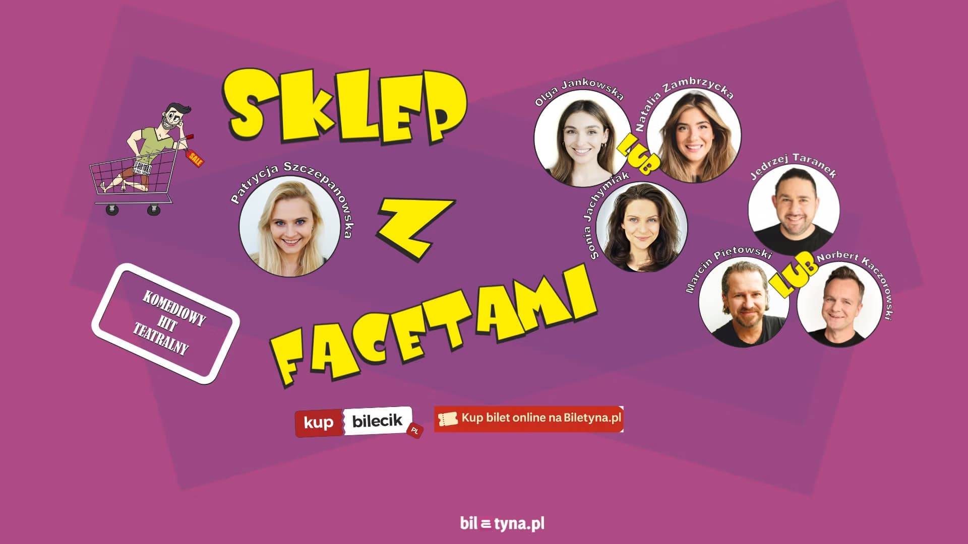 Promotional poster for the comedy show Sklep z facetami featuring photos of multiple comedians.