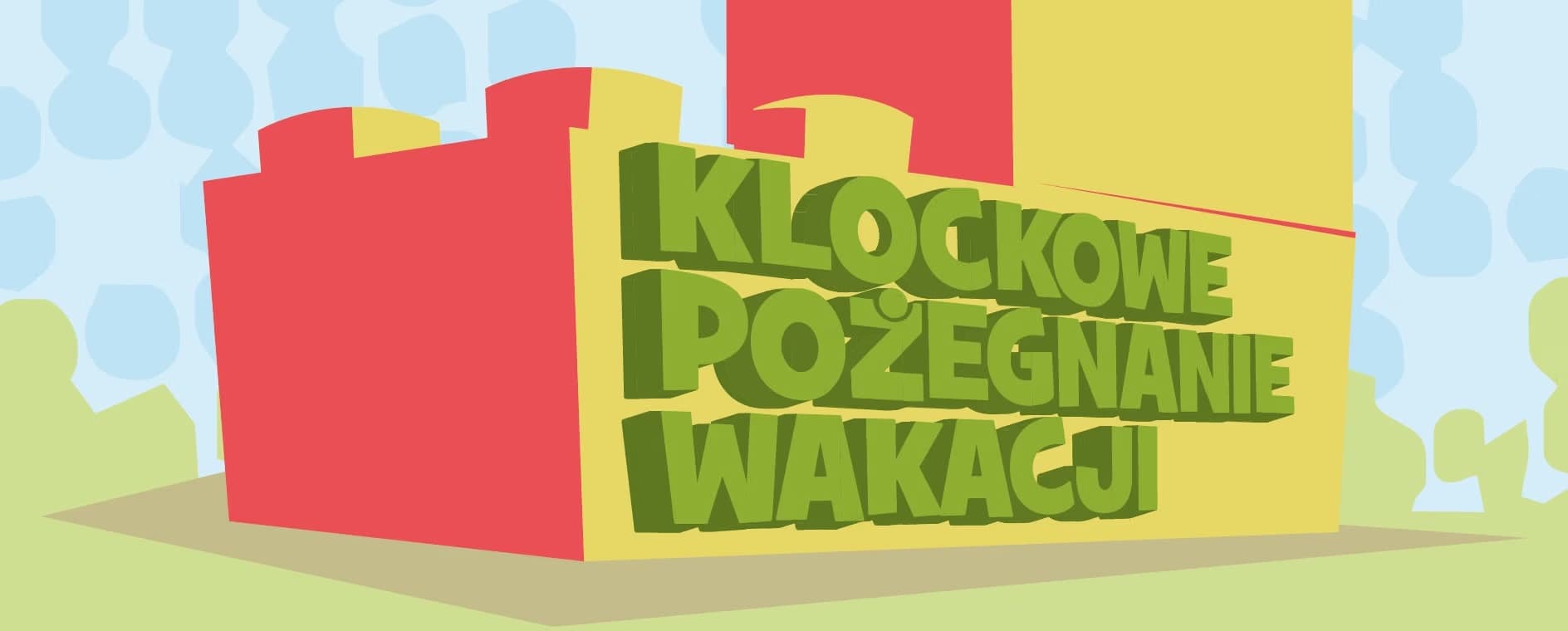 A graphic of red and yellow building blocks with text about a brick-themed holiday farewell.