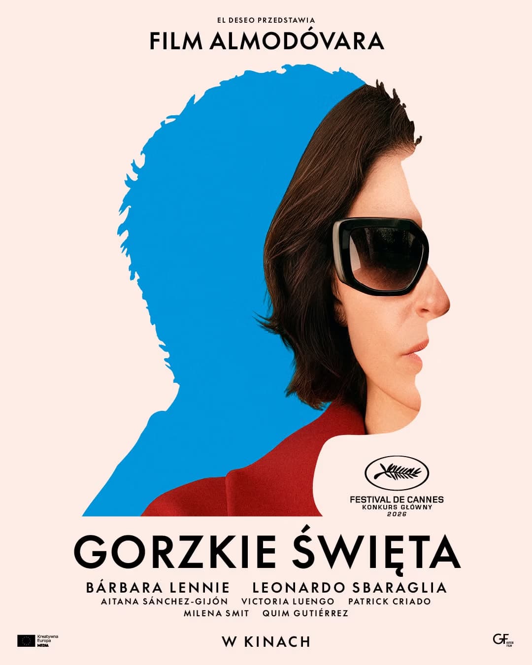 Plakat filmowy z sylwetką profilu postaci i tytułem Gorzkie Święta.