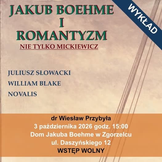 Lecture announcement about Jacob Boehme and Romanticism at Dom Jakuba Boehme in Zgorzelec.