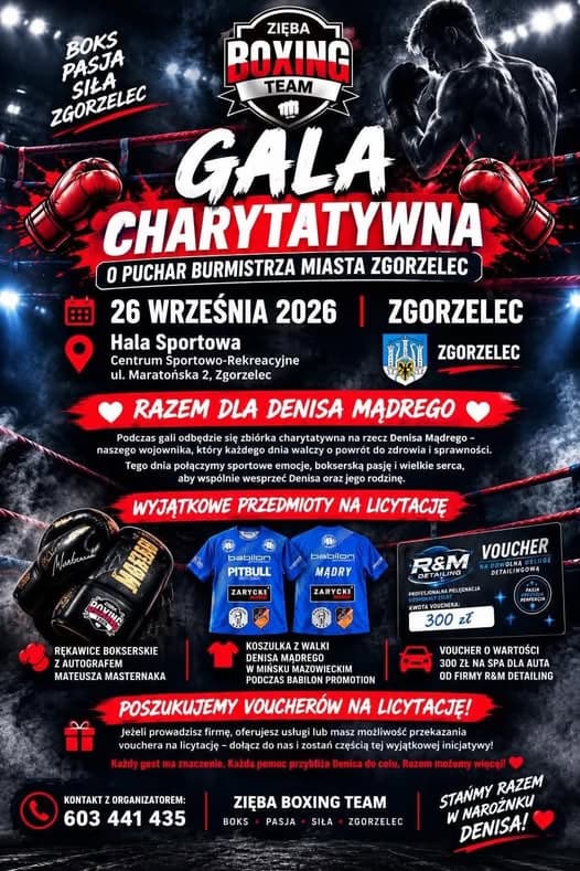 A boxing-themed charity event poster featuring a boxer in a ring with promotional text and details.