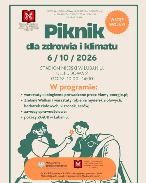 Propagační plakát na piknik pro zdraví a klima, který se koná 6. října 2026 v Lubani.