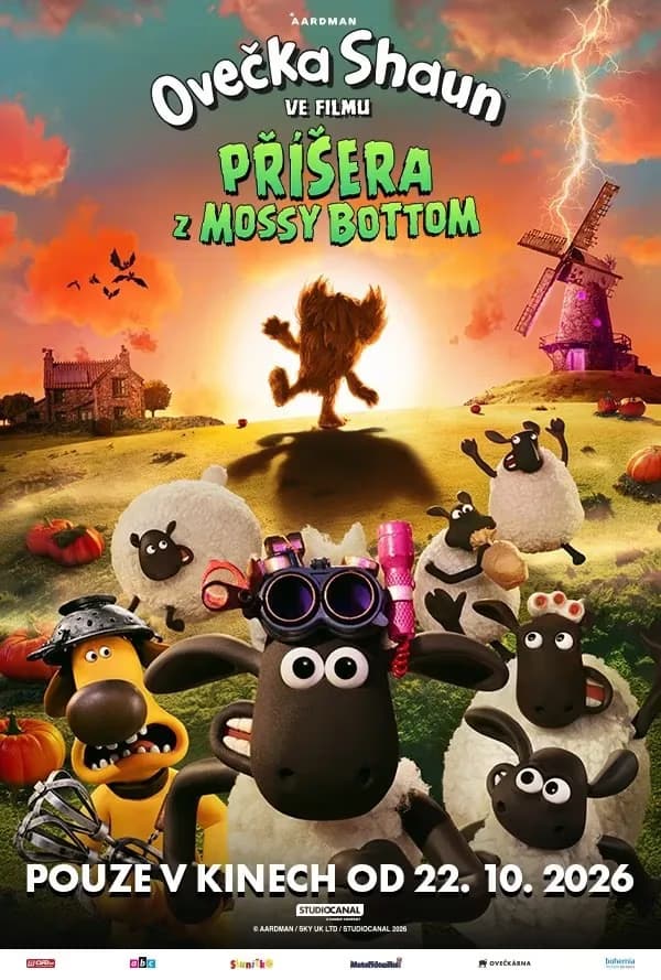 Postacie z filmu Baranek Shaun stoją na polu o zachodzie słońca w towarzystwie tajemniczego potwora.
