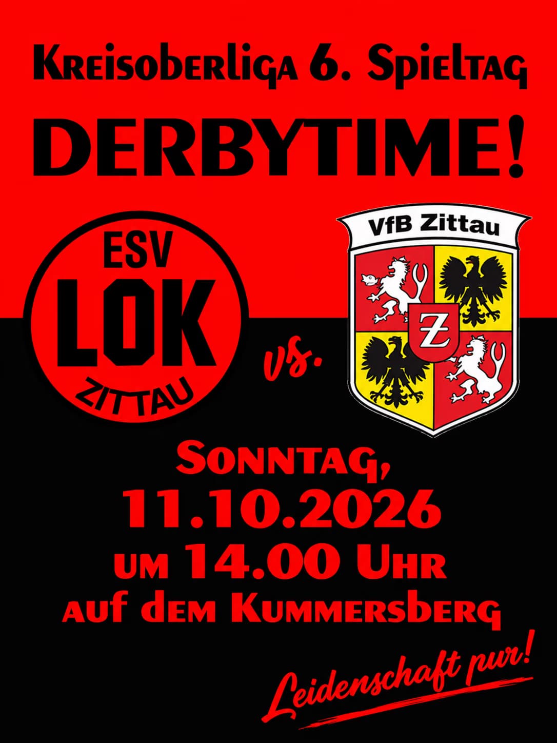 Plakát na fotbalový zápas mezi týmy Lok Zittau a VfB Zittau s informacemi o konání utkání.