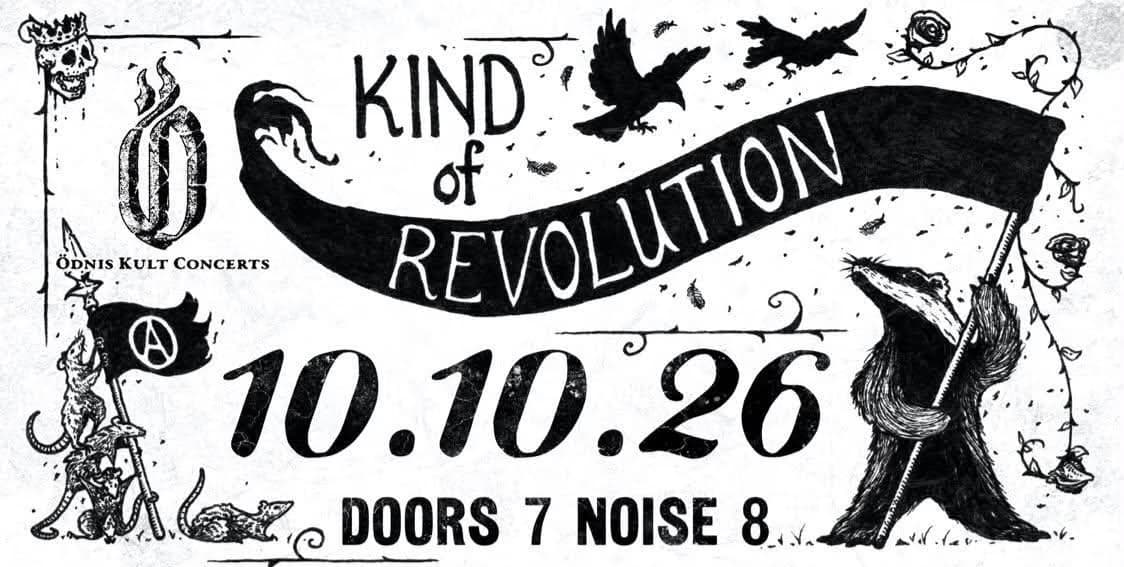 Black and white illustrative event poster with a badger, anarchist mice, and text details.