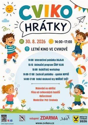 Colorful event poster for children with cartoon kids playing outdoors on a white background.