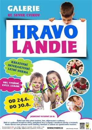 A promotional poster for the HravoLandie children's creative summer playroom in Cvikov.
