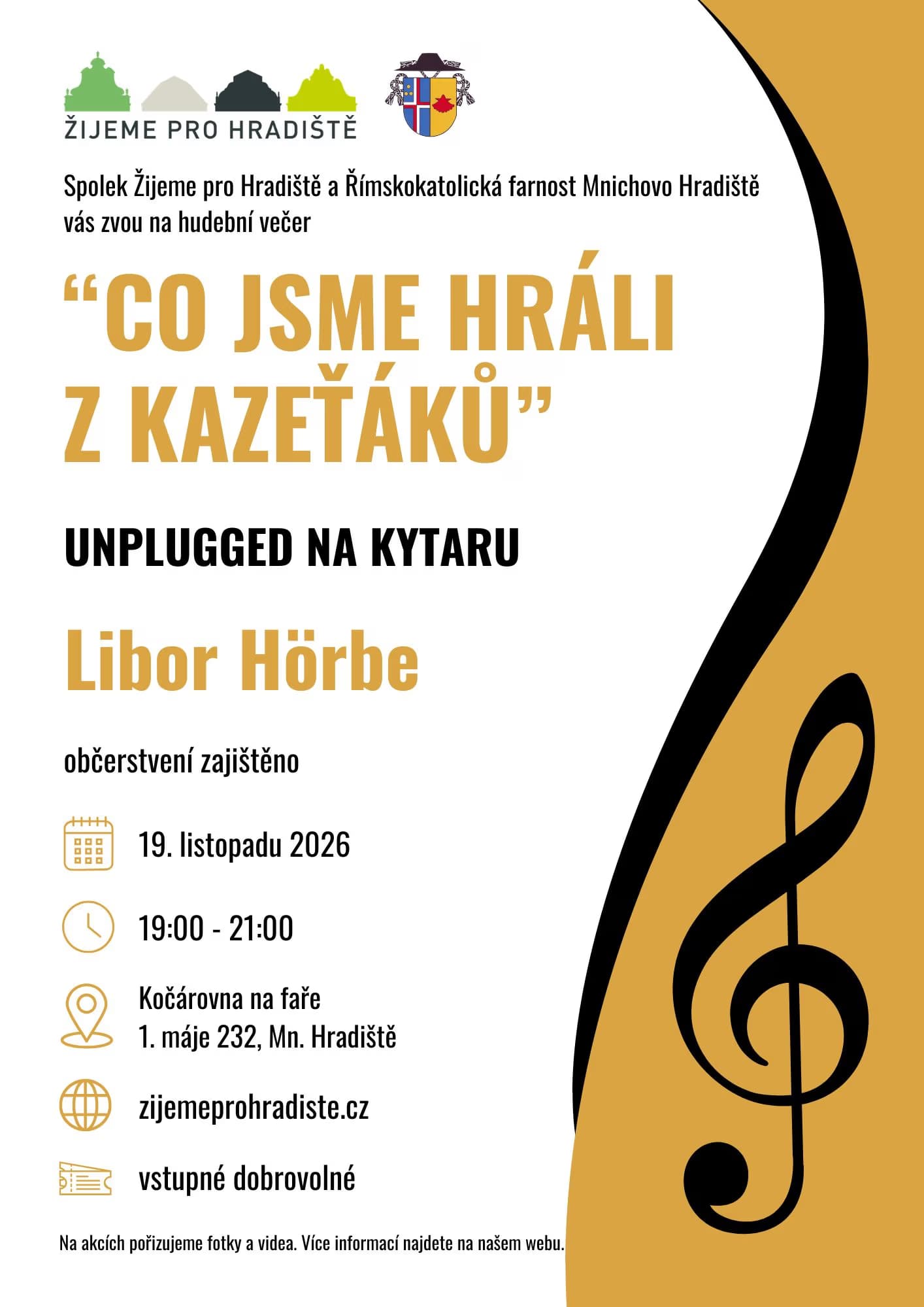 Plakat graficzny zapraszający na wieczór muzyczny z Liborem Hörbe 19 listopada 2026 roku.