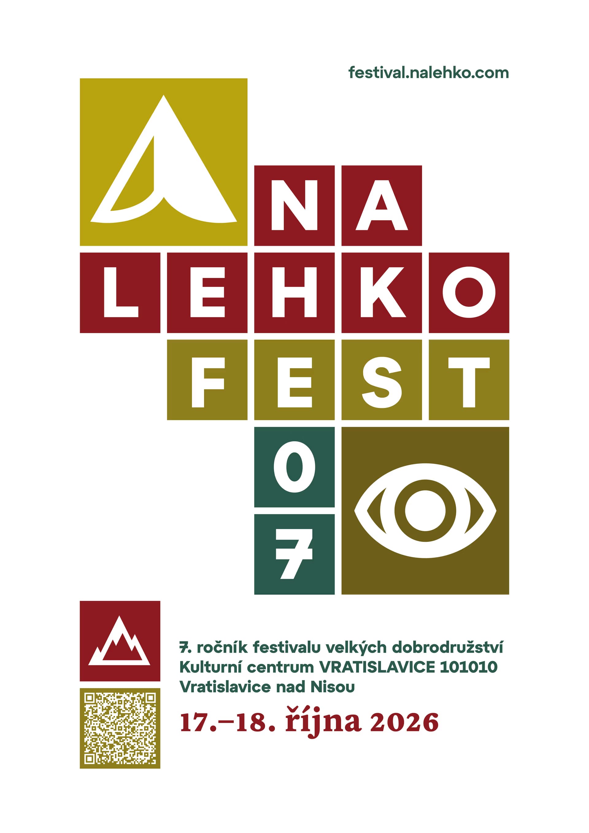 Plakat graficzny festiwalu NALEHKO FEST 07 z tekstem w kolorowej siatce oraz szczegółami wydarzenia.