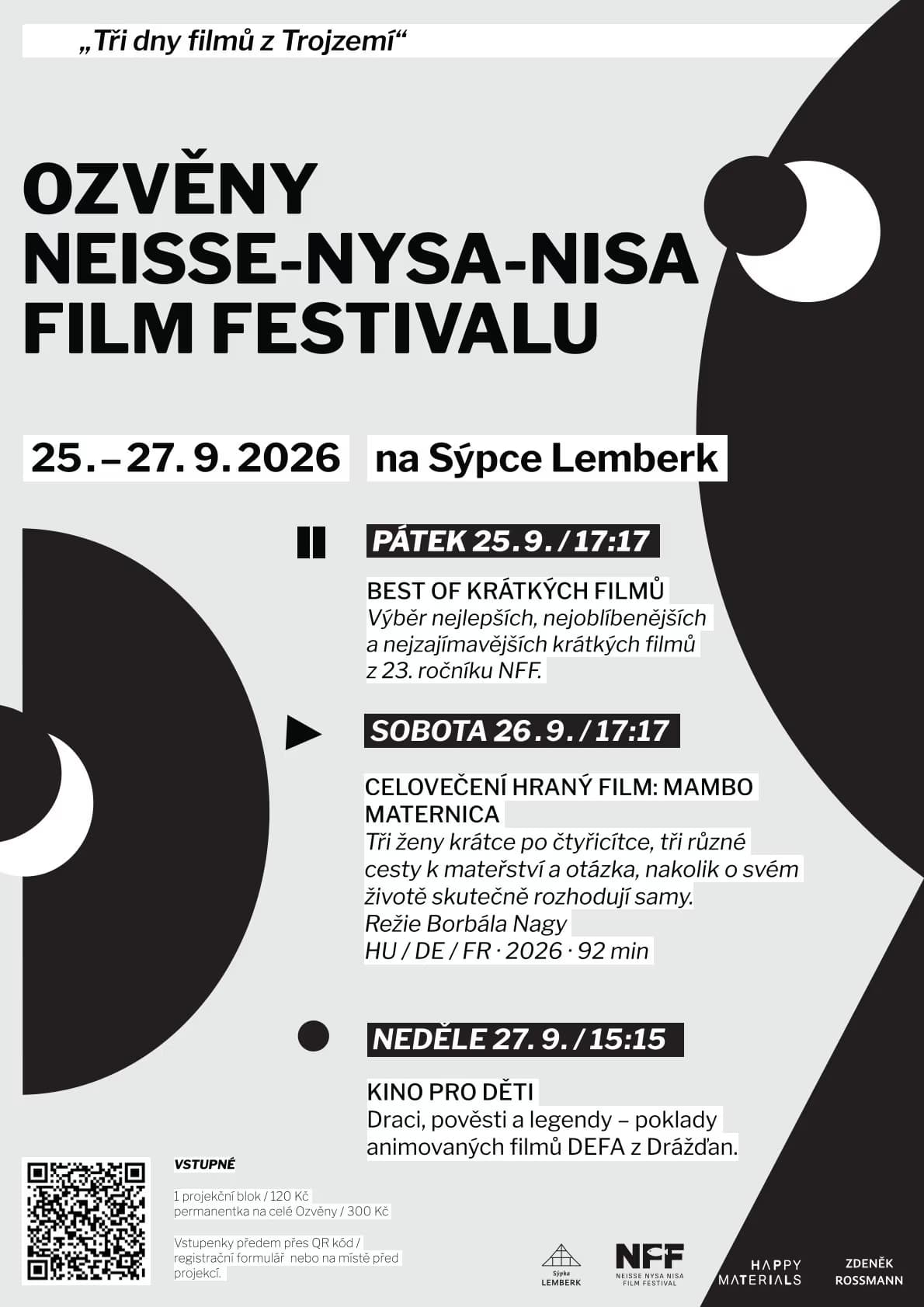 Graphic poster for Neisse-Nysa-Nisa Film Festival at Sýpce Lemberk with event dates and program schedule.