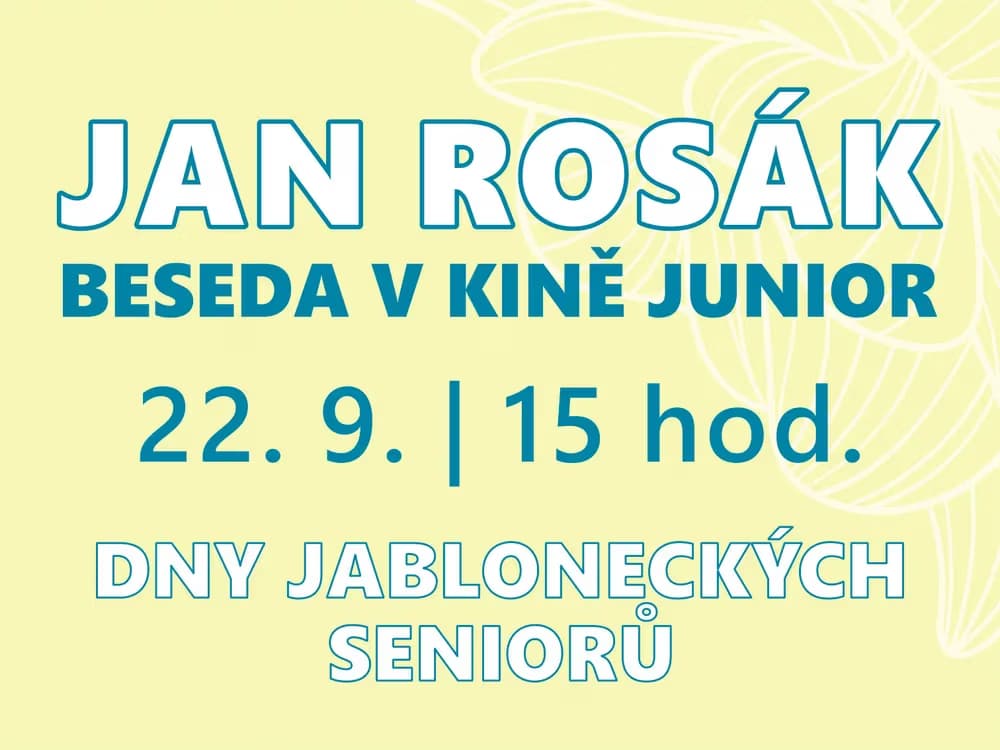 Promotional poster for an event with Jan Rosák at Kino Junior on September 22nd at 15:00.