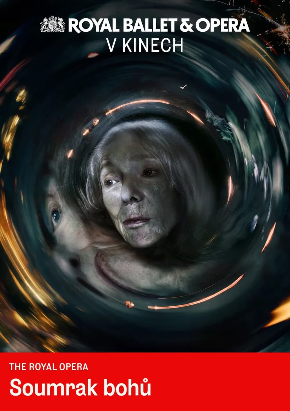 Promotional poster for The Royal Opera featuring a close-up of a human face within a dark, swirling tunnel.