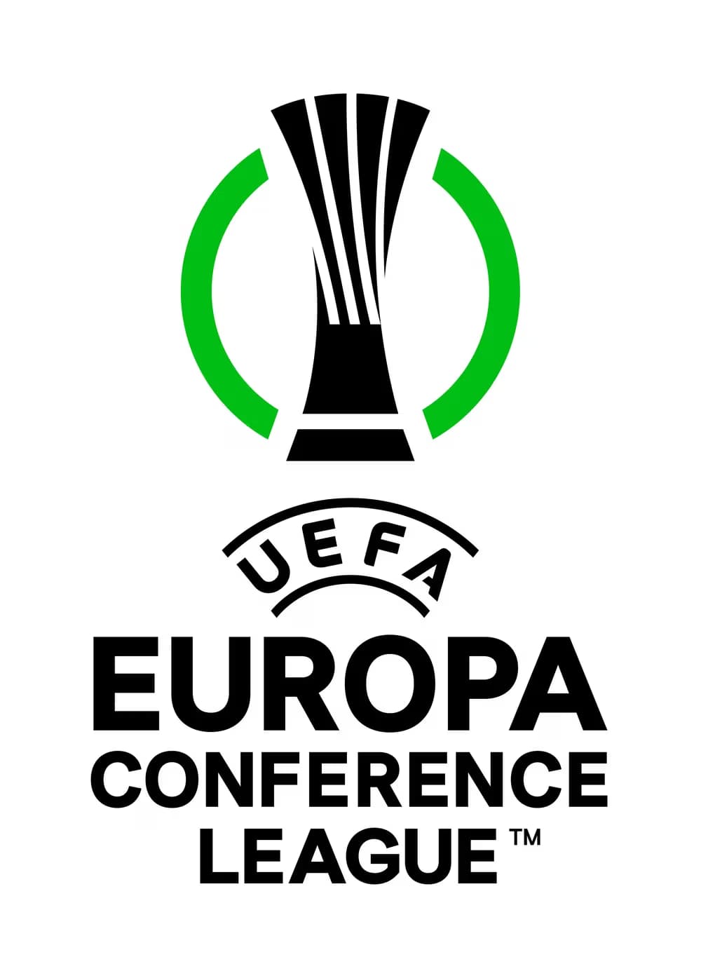 Oficiální logo fotbalové soutěže UEFA Europa Conference League se stylizovanou trofejí v kruhu.