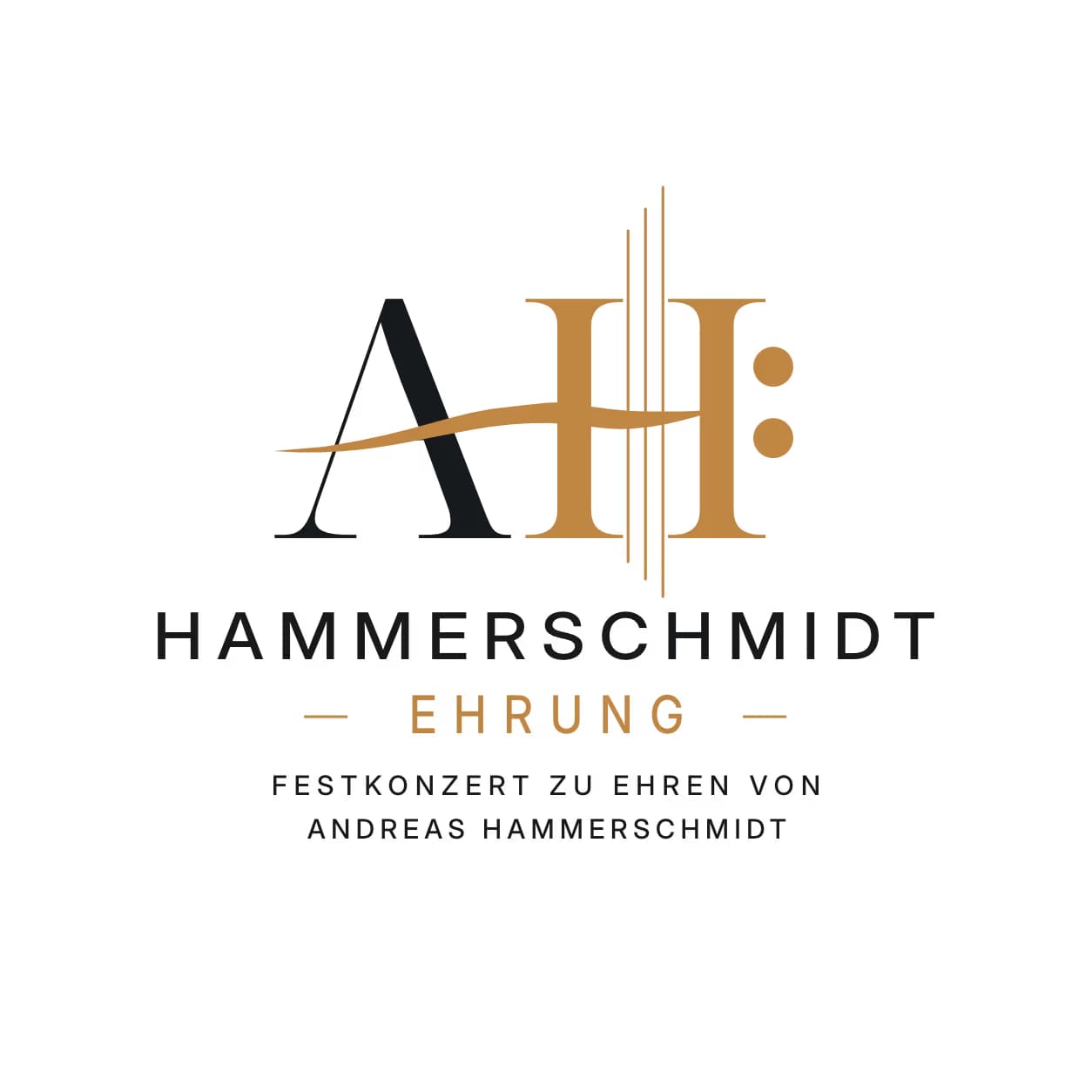 Graphic design with the stylized initials AH above the text Hammerschmidt Ehrung and Festkonzert.