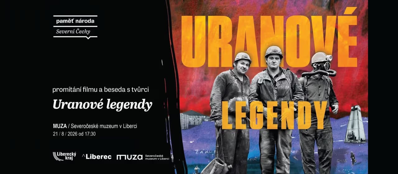 Three miners stand together against a dark, dramatic, textured background on this promotional poster.
