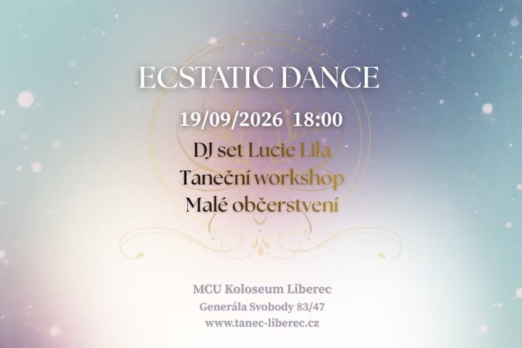 Pozvánka na Ecstatic Dance s DJ Lucií Lilou v Liberci, který se koná 19. září 2026.