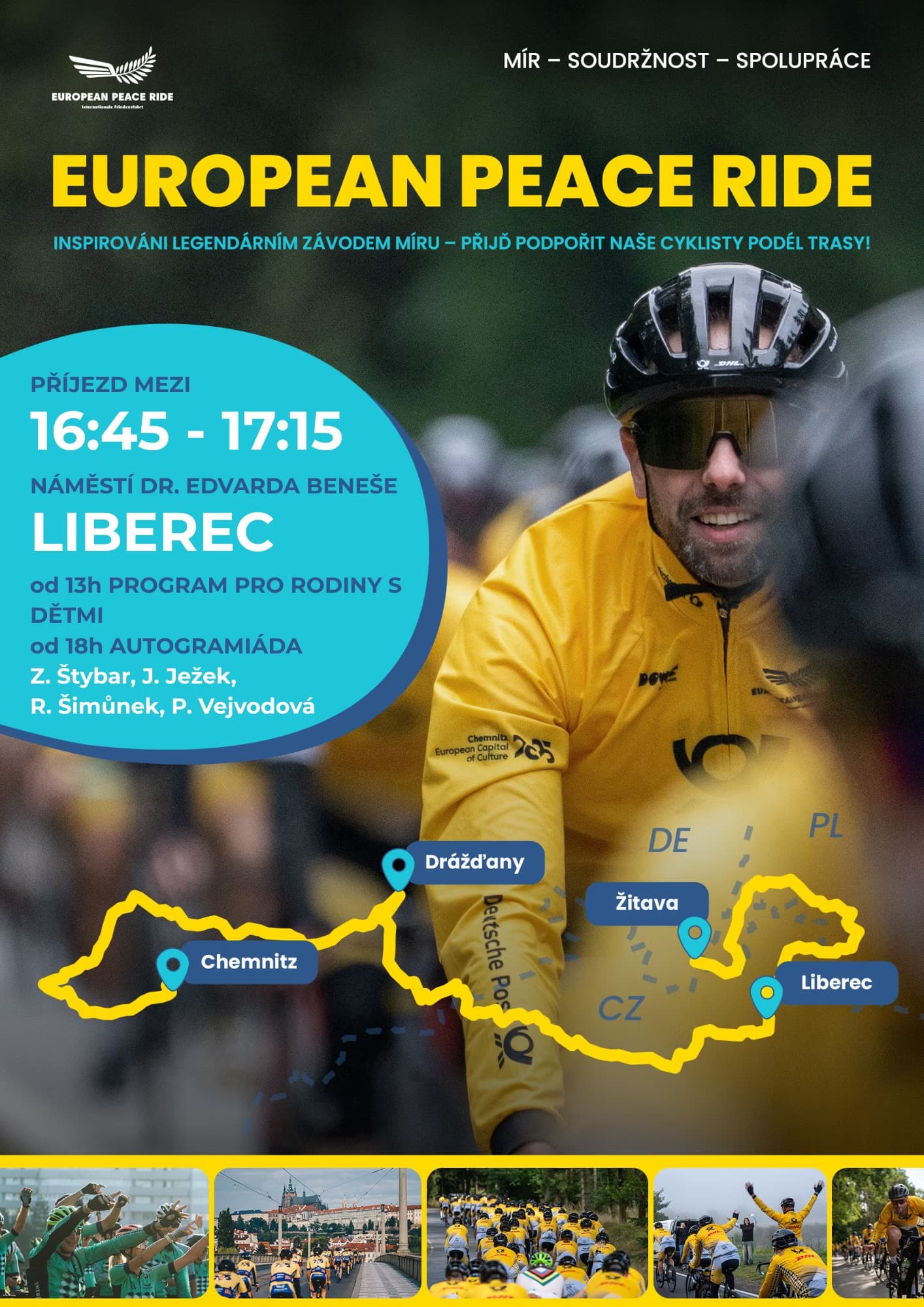 European Peace Ride 2026 - program a příjezd pelotonu