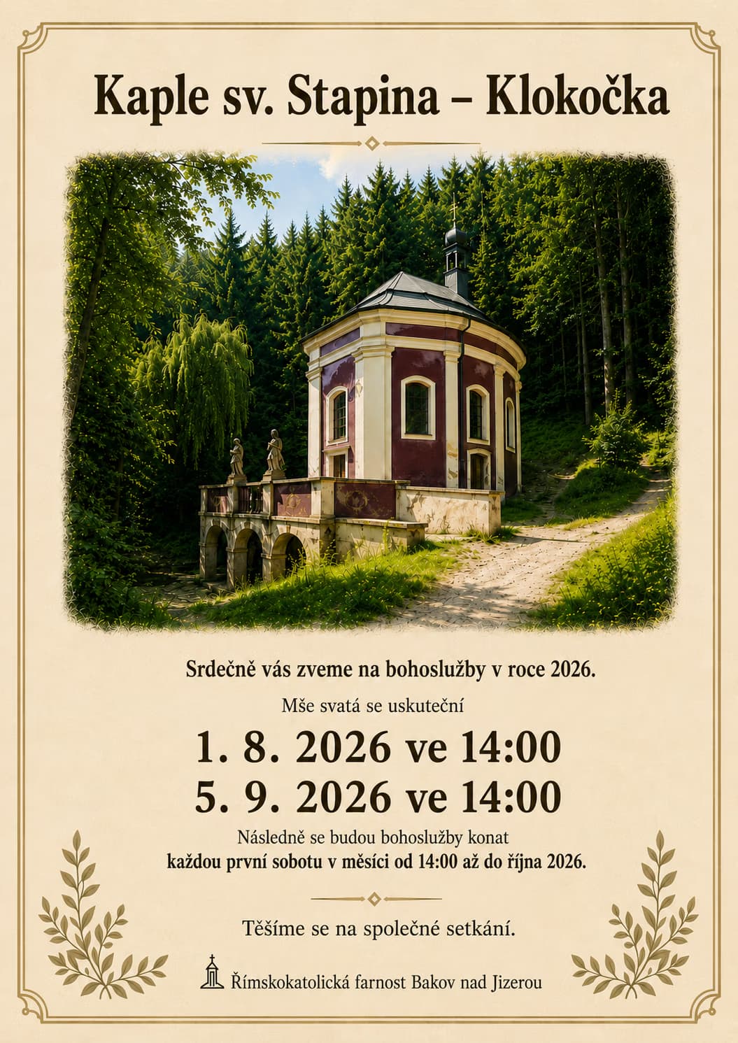 The historical St. Stapin Chapel in Klokočka stands surrounded by a lush green forest.