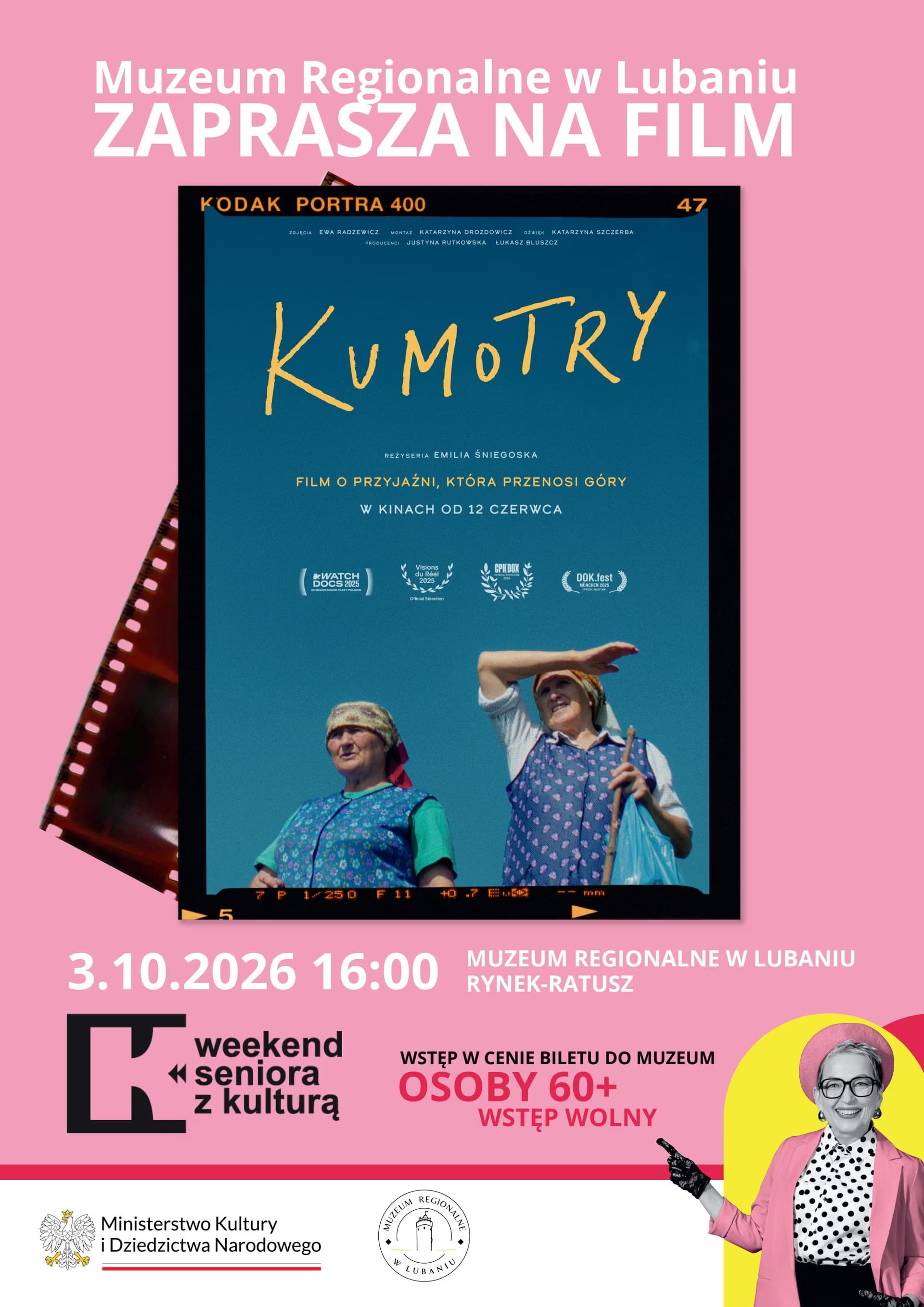 Movie poster for Kumotry featuring two women, presented by the Regional Museum in Lubań.